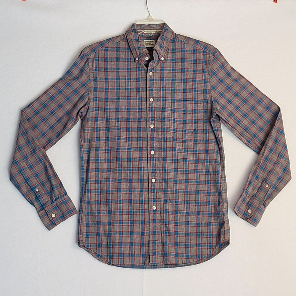Sewn For J Crew Shirt Mens Small Gray Button Down Plaid Long Sleeve